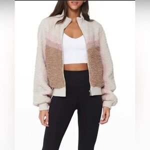 Spiritual Gangster Sherpa Stripe Fuzzy Bomber Crop Jacket